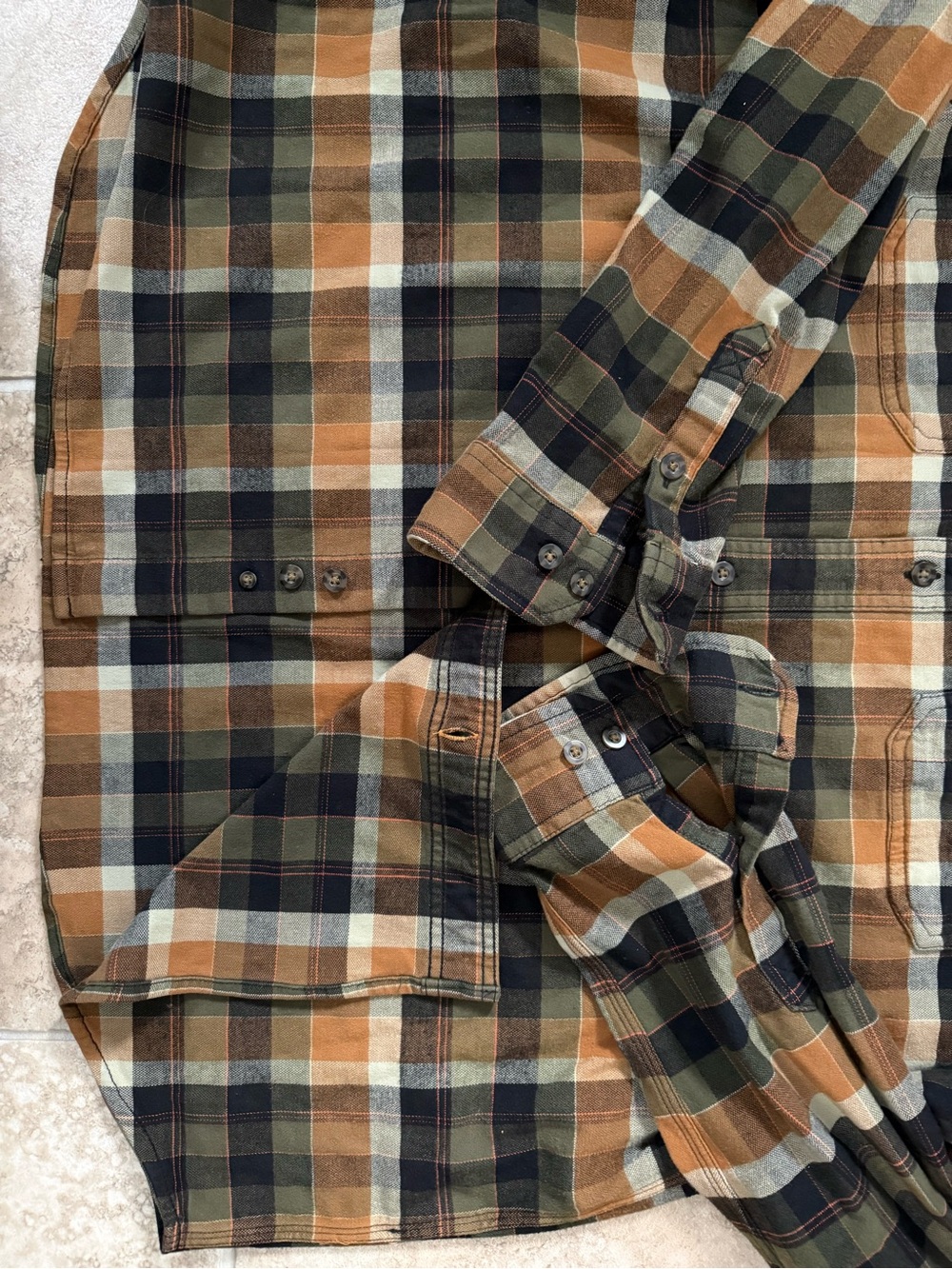 Carhartt Men’s Plaid Button-Down Shirt in Olive, Brown and Tan - Picture 6 of 6